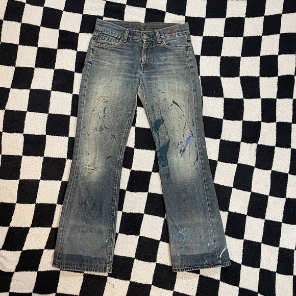 vintage y2k seven for all mankind flared paint splatter jeans size 27 - Picture 1 of 6